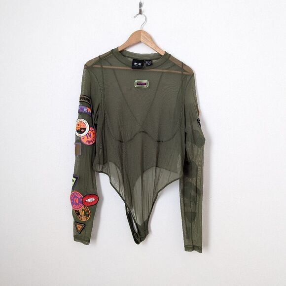 IVY PARK x Adidas army green mesh Trail Light sheer patch bodysuit - Picture 3 of 9